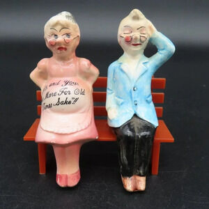 Enesco Salt & Pepper Old Couple Shakers Once More For Old Times Sake Vintage